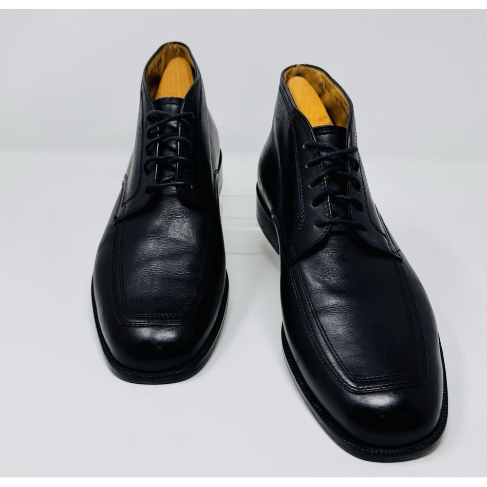 Bally Chukka Boots Men 10 D Black Leather Square Toe Lace Up Made Switzerland